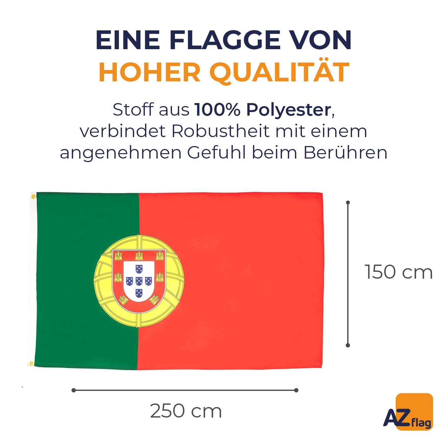 AZ FLAG - Portugal Flag - 250x150 cm - Large Portuguese Flag 100% Polyester with Brass Eyelets - 300g - K_165