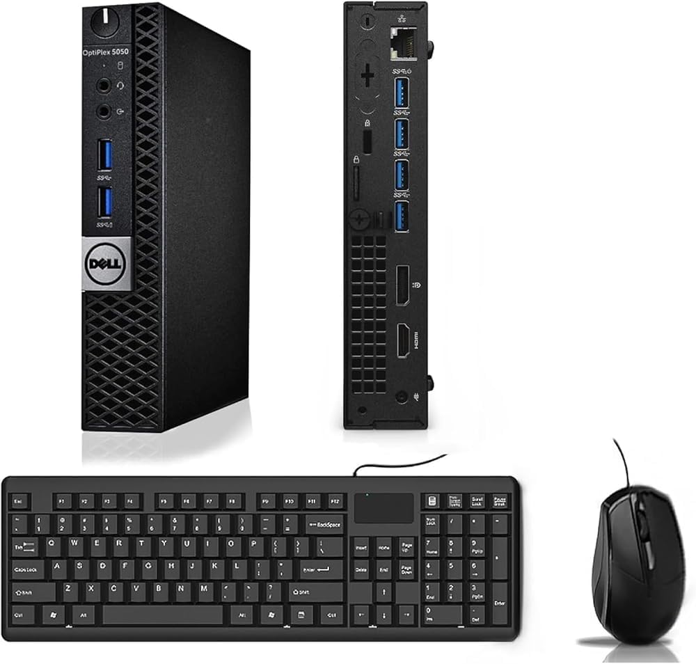 Dell Optiplex 5050 Mini PC with 24-inch monitor, Intel Core i5-6500, 8 GB RAM, 256 GB SSD, US QWERTY keyboard, WLAN, Bluetooth, Windows 11 Pro (refurbished)