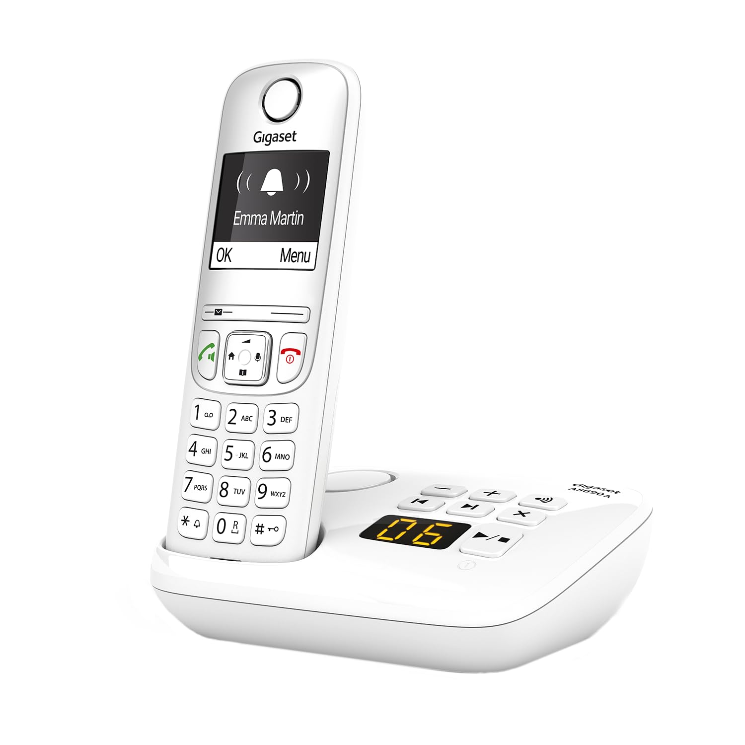 Gigaset AS690A - Cordless DECT telephone with answering machine - large, high-contrast display, adjustable sound profiles - hands-free function - call protection, white [German version] - AS690A,