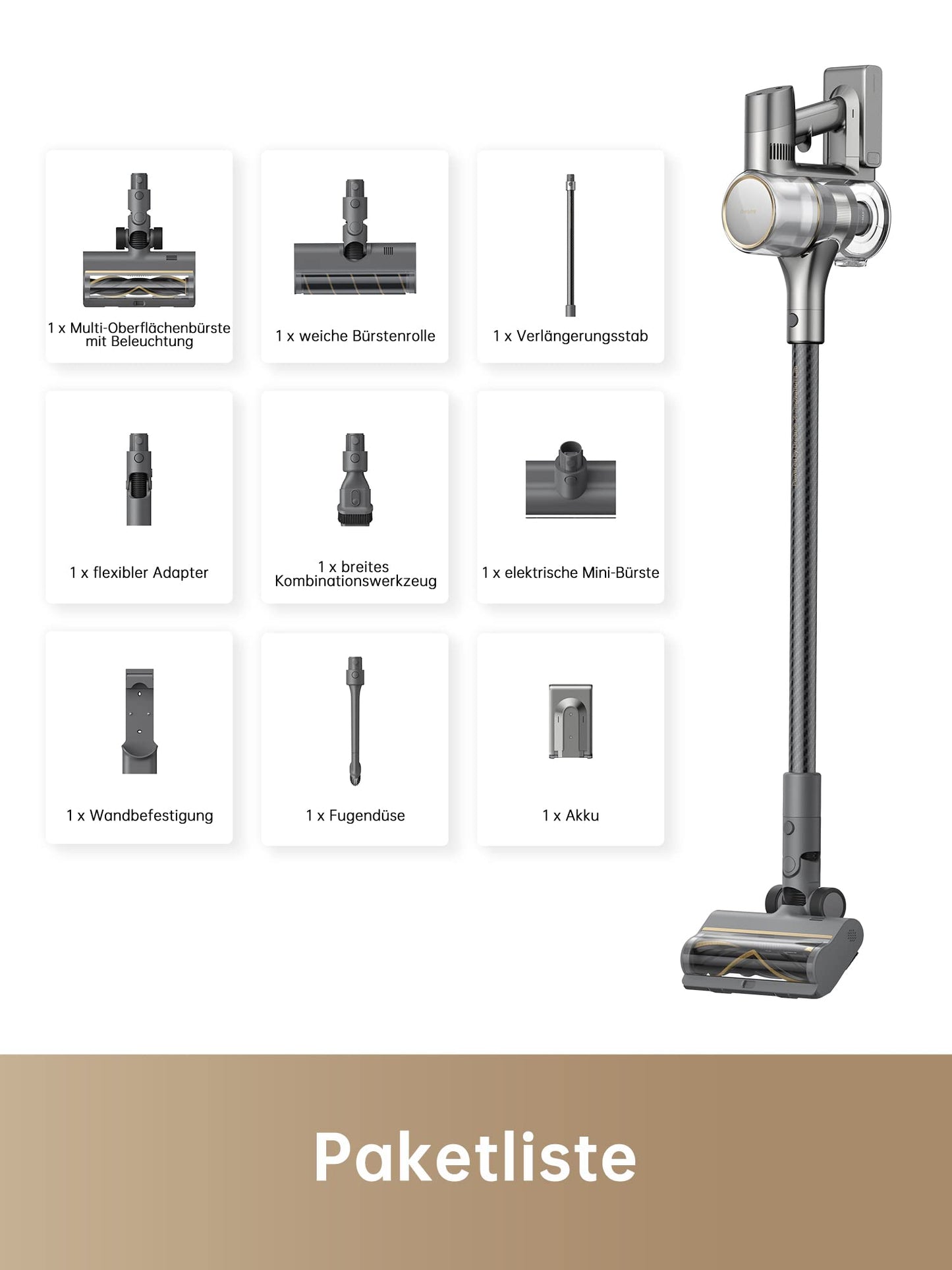 dreame R20 wireless vacuum cleaner, 22,000PA / 190AW Strong suction power, 90min Long running time, dirt detection, LED screen, blue LED light, no tangling, ideal for pet hair, carpets - VTV97A