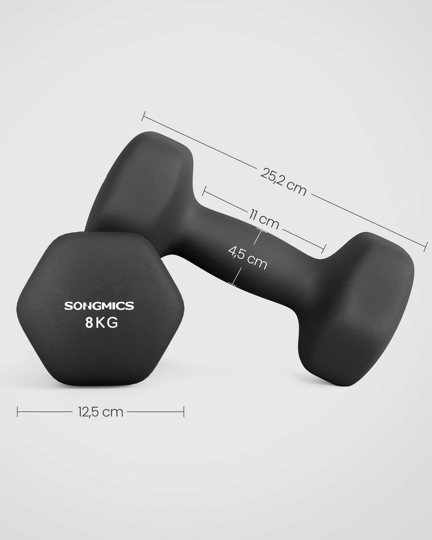 SONGMICS Dumbbells Set of 2 2 x 8kg Dumbbell Set Hexagon Neoprene Coating Strength Training Workout Fitness Training for Home Ink Black SYL180B01 - USYL908Q01