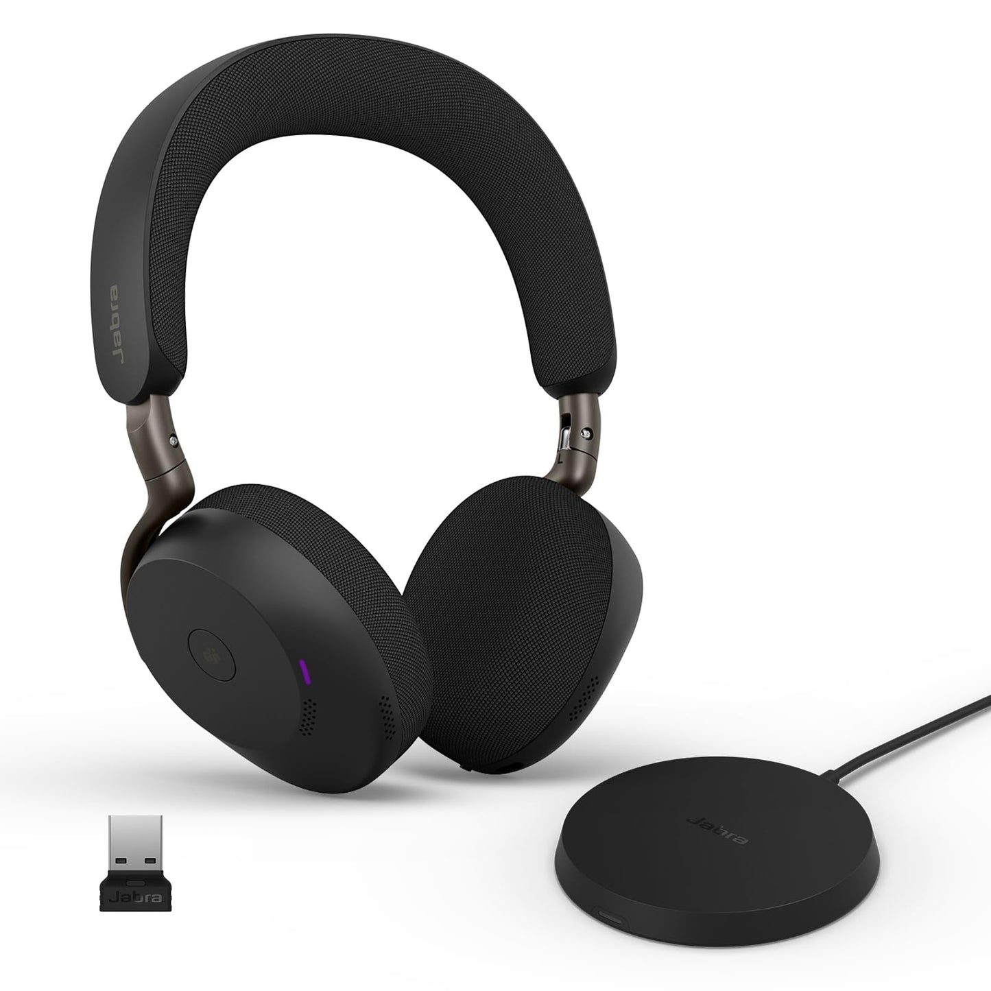 Jabra Evolve3 75 on-ear Bluetooth headset wireless with microphone & charging station for office, USB-A, AI voice call, extended ANC, 22h battery, MS Teams certified, black - 37599-999-989