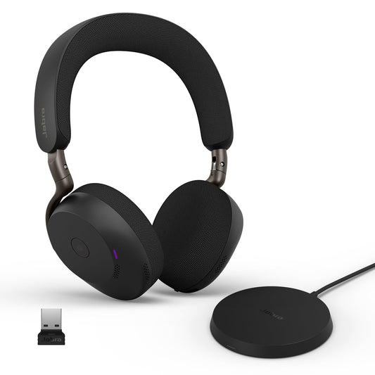 Jabra Evolve3 75 on-ear Bluetooth headset wireless with microphone & charging station for office, USB-A, AI voice call, extended ANC, 22h battery, MS Teams certified, black - 37599-999-989