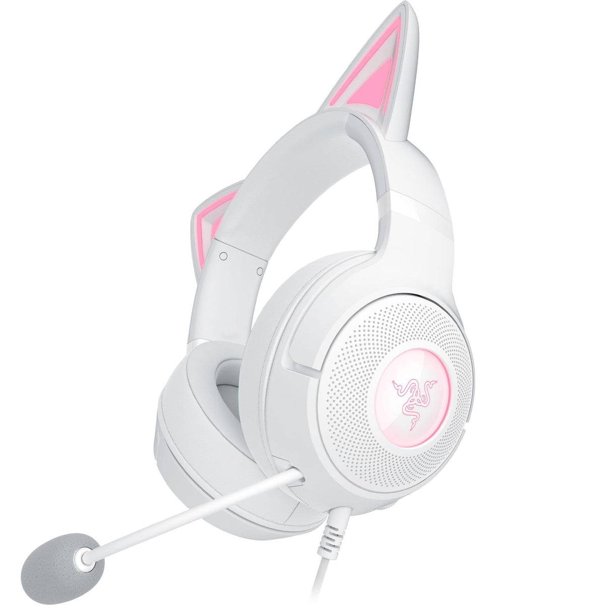 Razer Kraken Kitty V2 - Wired RGB headset with kitty ears for gaming and streaming (325 g, Triforce 40 mm drivers, HyperClear cardioid mic, surround sound) White - RZ04-04730600-R3M1