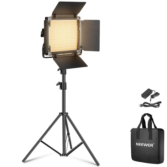NEEWER Bicolor LED Video Light with Tripod Stand Barndoors Professional Video Panel Key Light with 660 LEDs 3200K-5600K, 3300lx/1m Dimmable CRI96+ for Video Recording, Streaming and Photography, NL660 - 10106188