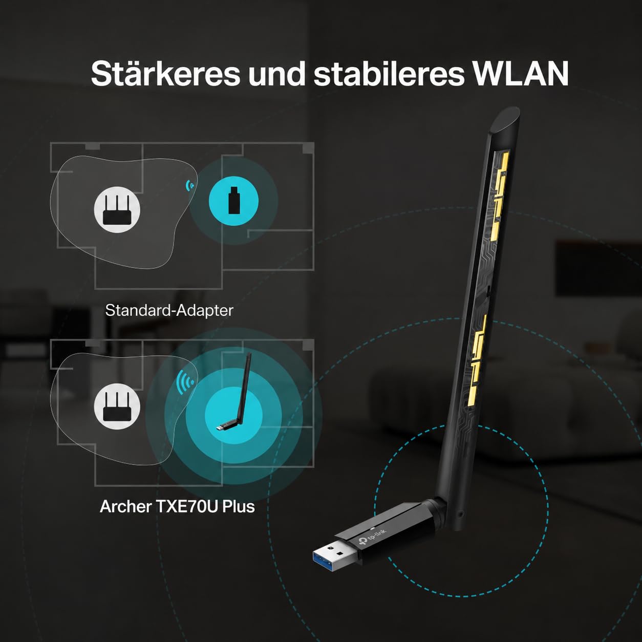 TP-Link Archer TXE70U Plus WLAN stick for PC WiFi 6E, AXE5400 USB WLAN adapter tri-band, USB 3.0, high-gain antennas, WPA3, compatible with Windows 11/10