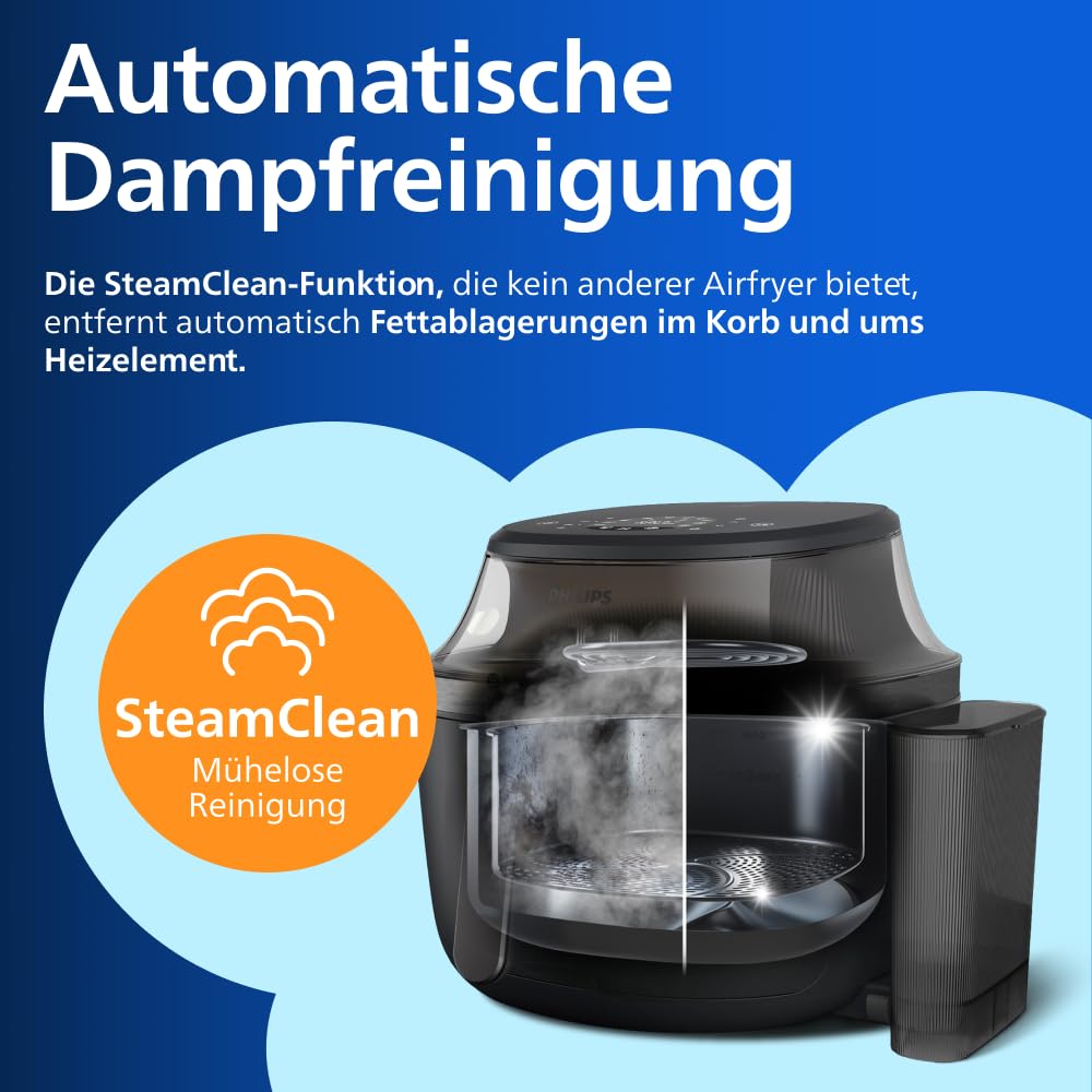 Philips Steam Airfryer 5000 Series hot air fryer with steam function, Steam, Airfry, SteamFry, 7.2 L, viewing window, PFAS-free ceramic coating, automatic steam cleaning (NA540/00)