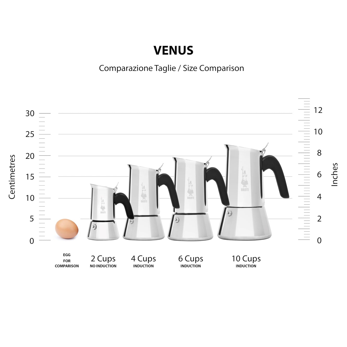 Bialetti - New Venus Induction, stainless steel stove espresso coffee machine, suitable for all types of stoves, 10 cups (460ml), aluminum, silver - 0007256/CN