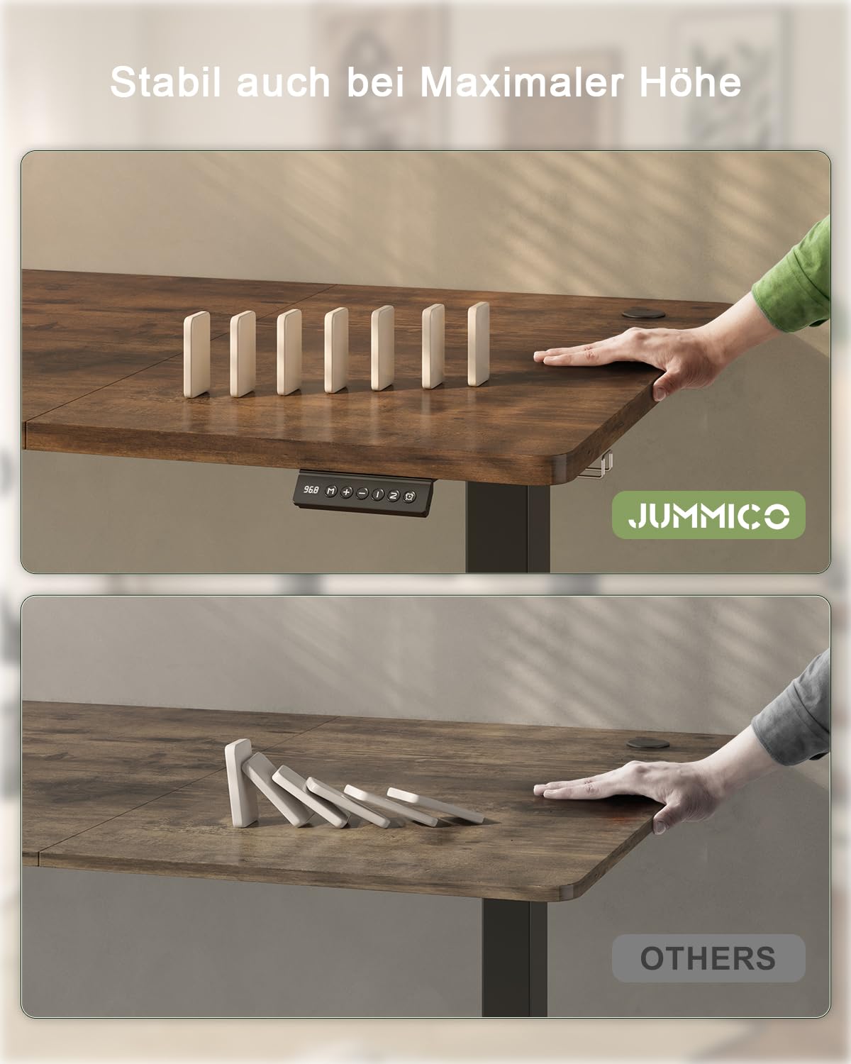 JUMMICO Birou reglabil pe înălțime cu port de încărcare USB, birou electric reglabil pe înălțime 160 x 70 cm, masă pentru stat în picioare, birou pentru stat în picioare, masă de calculator reglabilă, birou pentru stat în picioare, maro - 0403