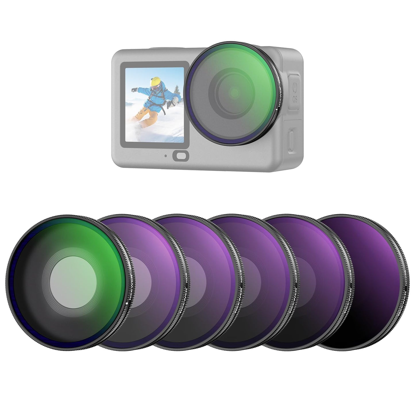 NEEWER CPL + ND filter set compatible with DJI Osmo Action 6 only, ND8/16/32/64/256 adjustable circular polarizing filter gray filter, screw-on multi-coated action cam photo accessories, FL-B109 - 10107894