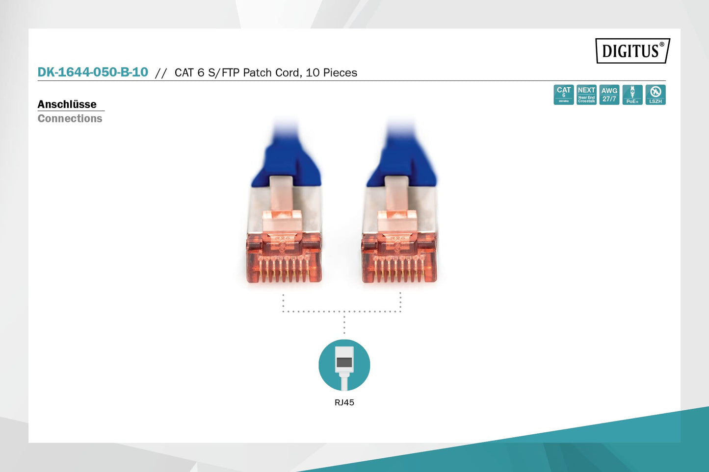 DIGITUS LAN cable Cat 6 – 5 m – 10 pieces – S/FTP shielded – blue - DK-1644-050-B-10