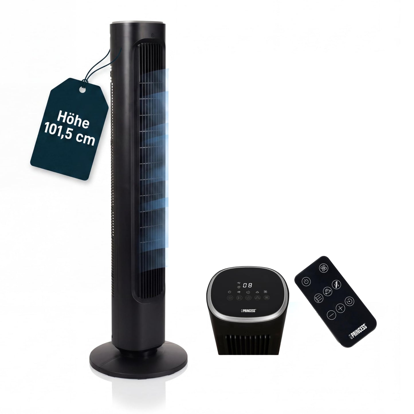Princess Pedestal Fan - Elegant Design - 50W - Powerful, Quiet, Low Consumption - Height: 101.5cm - Oscillating - 4 Modes - 12 Speed Settings - 352390 - 01.352390.01.001