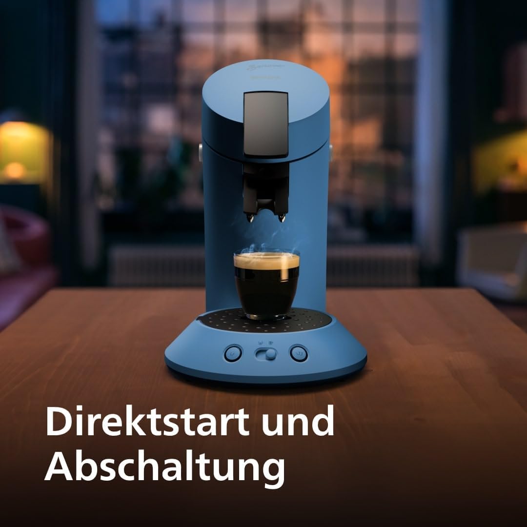 Philips Senseo Original Plus coffee pod machine, coffee strength selection, Coffee Boost technology, recycled plastic, Blue Pavone (CSA210/00)