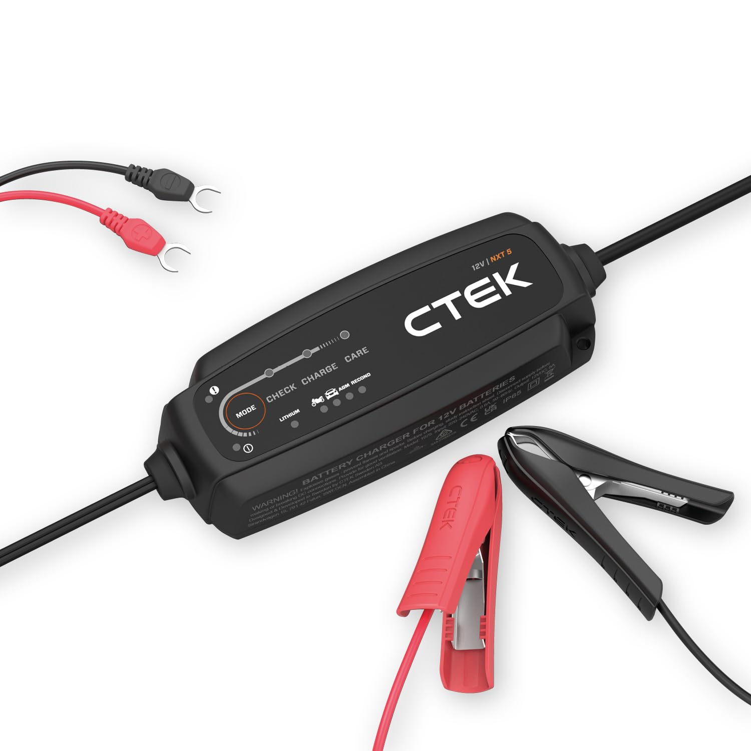 CTEK NXT 5 Smart Battery Charger 12V 5A Compatible with Lead Acid and Lithium Batteries, Reconditioning Mode, AGM Optimization, Temperature Compensation, Convenient Battery Maintainer - 40-659