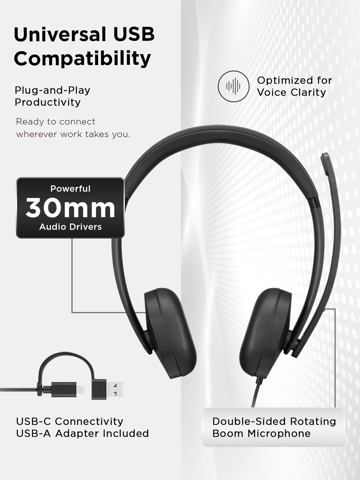 Lenovo 5000 - Cască - Pe ureche - cablu - USB-C - Negru - Certificat pentru Microsoft Teams - 4XD1R88995
