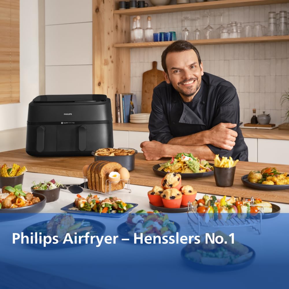 Philips Airfryer 3000 Series Dual Basket NA350 03 Black (NA350/03)