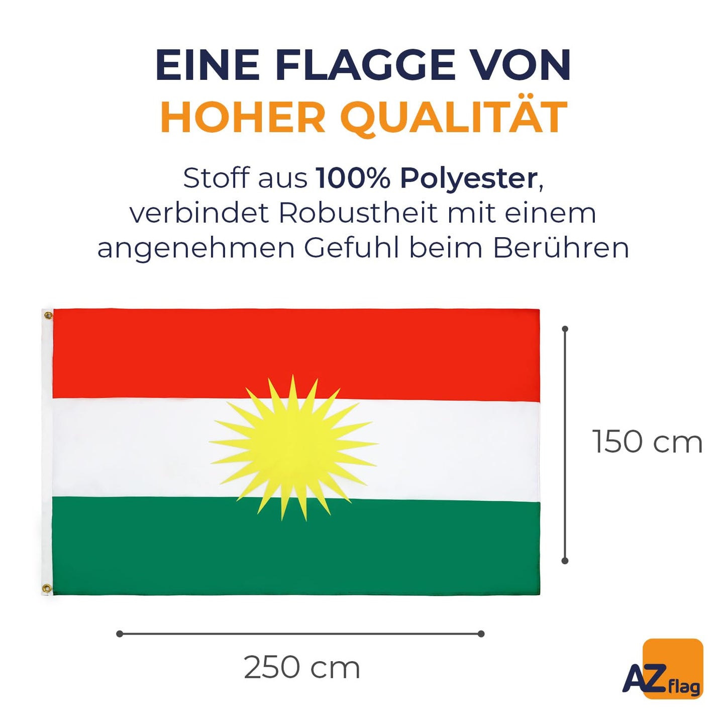 AZ FLAG - Kurdistan Flag - 250x150 cm - Kurdish Large Flag 100% Polyester with Brass Eyelets - 300g - K_400