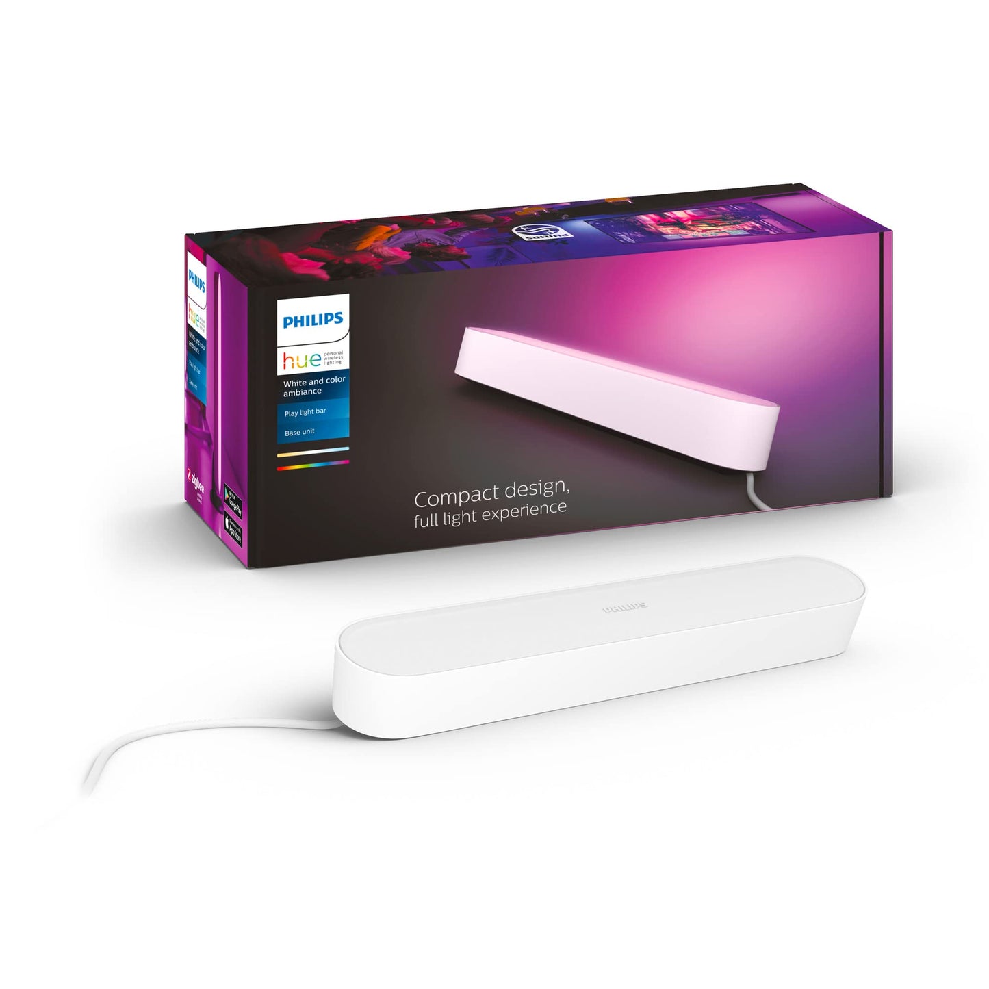 Philips Hue White & Color Ambiance Play Lightbar basic set (500 lm), dimmable LED lightbar for the Hue lighting system with 16 million colors, smart light control via voice or app, white, pack of 1 - 7820131P7