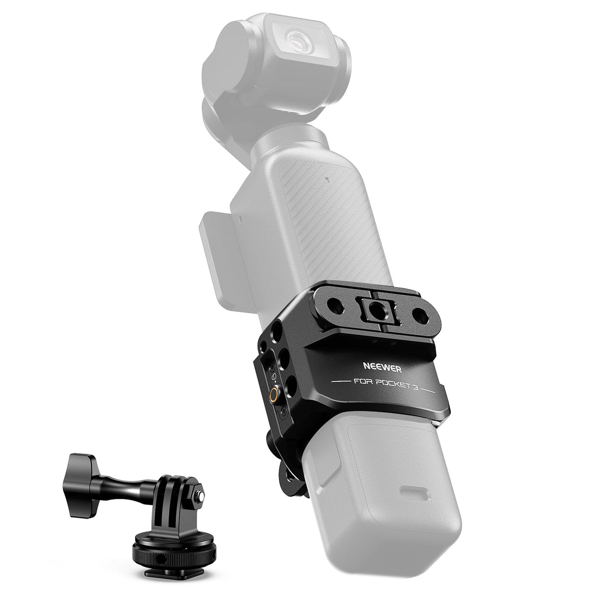 NEEWER Pocket 3 Cage Gimbal Video Recording Device made of aluminum alloy with action camera extension adapter, 1/4" thread, cold shoe, compatible with DJI Osmo Pocket 3 Creator Combo AC009.