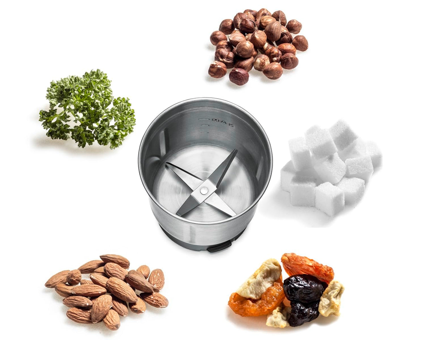 ROMMELSBACHER spice and coffee mill EGK 200, 2 stainless steel containers with impact knife & special knife, capacity 70 g, grinding level selectable over grinding time, also for pesto, spices, nuts, sugar, 200 watts