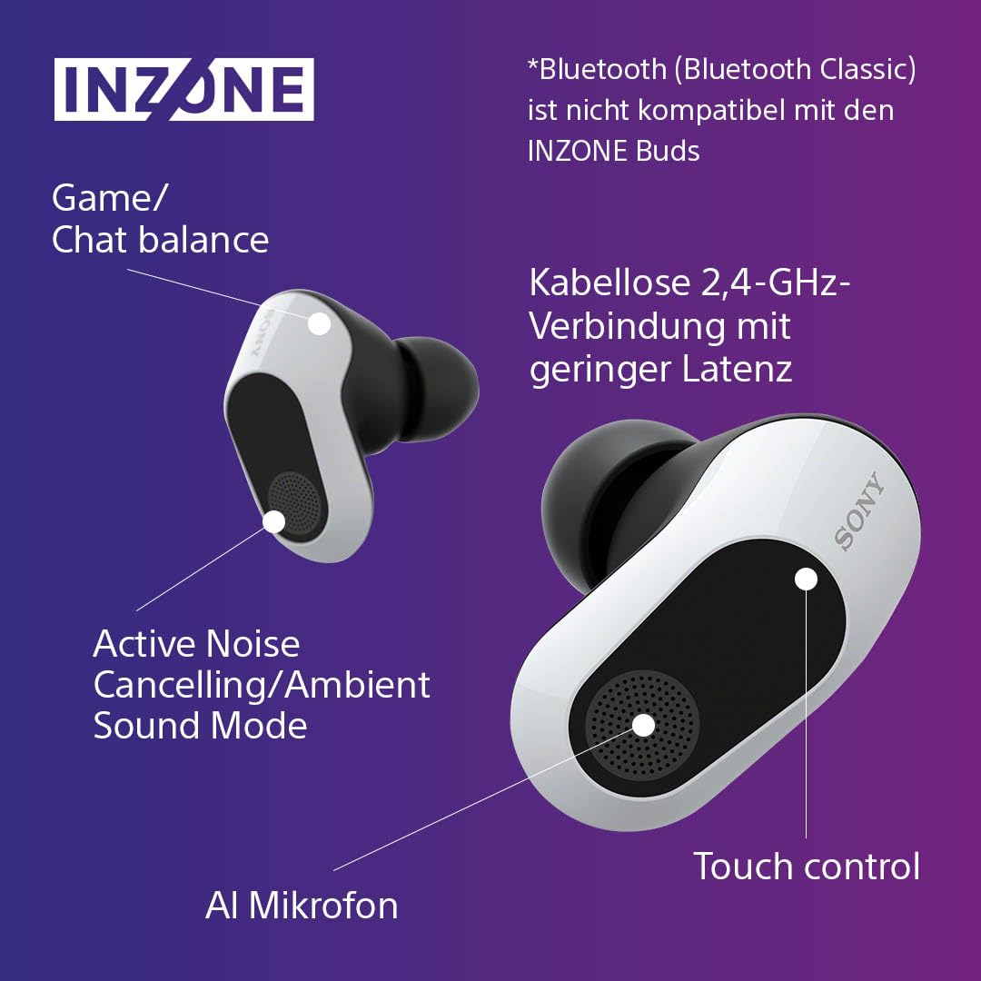 Sony INZONE Buds fără fir – Căști de gaming cu anulare a zgomotului - WFG700NW.CE7