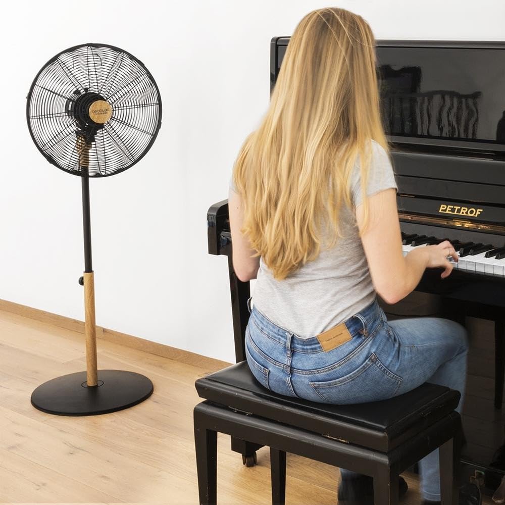 Cecotec stand fan EnergySilence 600 Woodstyle, 50 W, wood look, 40 cm diameter with 4 blades, 3 speeds, oscillation, height adjustable, maximum safety - 08233