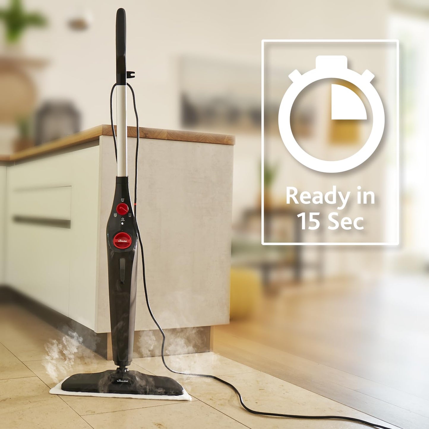 Vileda Steam Plus XXL steam cleaner | Hygienic floor cleaner with PowerPad and 2 microfiber covers - for large areas, tiles, laminate & parquet | Heating time: 15 seconds | Comfort pack - 173951