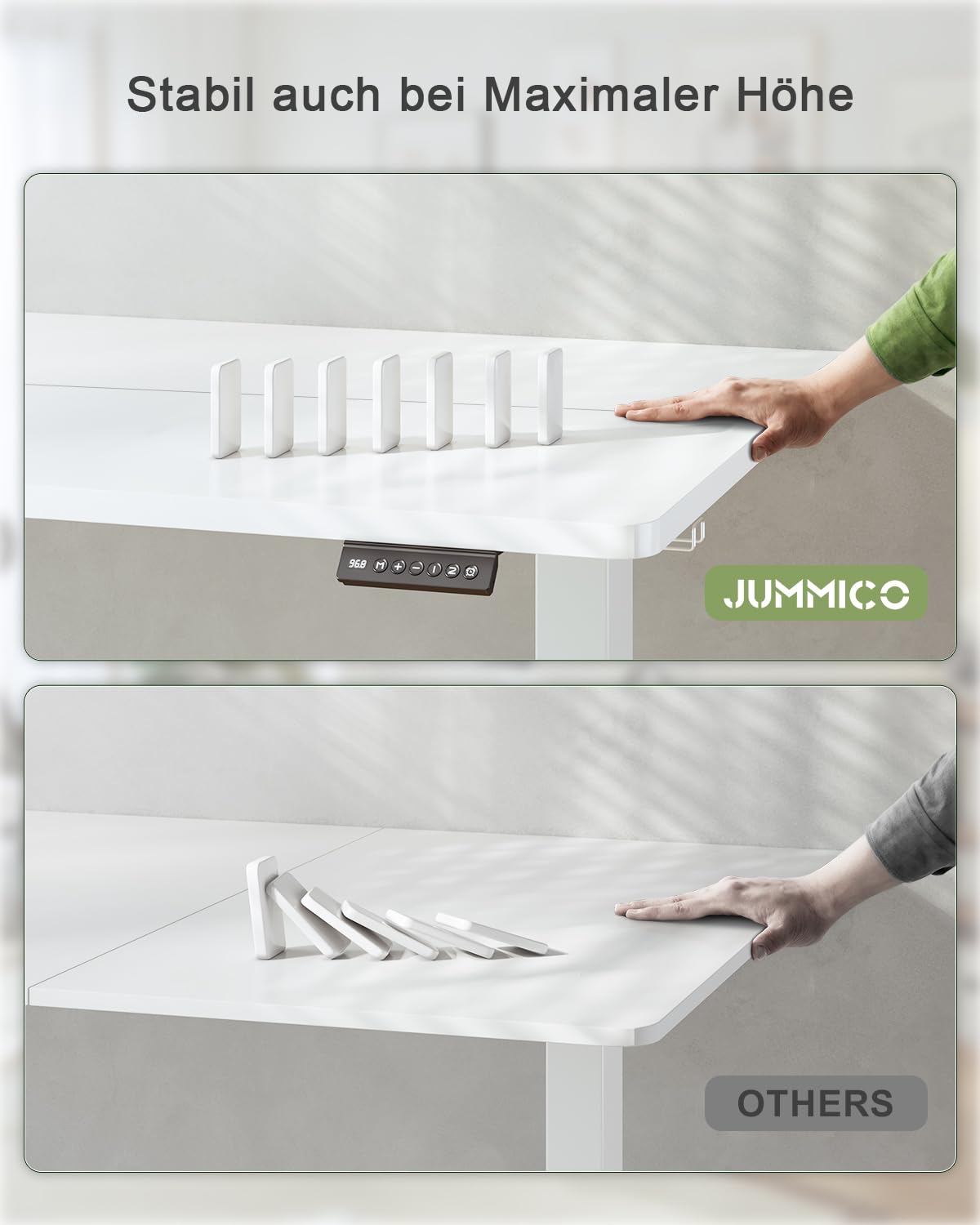 JUMMICO Birou reglabil pe înălțime cu port de încărcare USB, birou electric reglabil pe înălțime 100 x 60 cm, masă stand-sit, birou standing, masă de calculator reglabilă, birou în picioare, alb - 0403