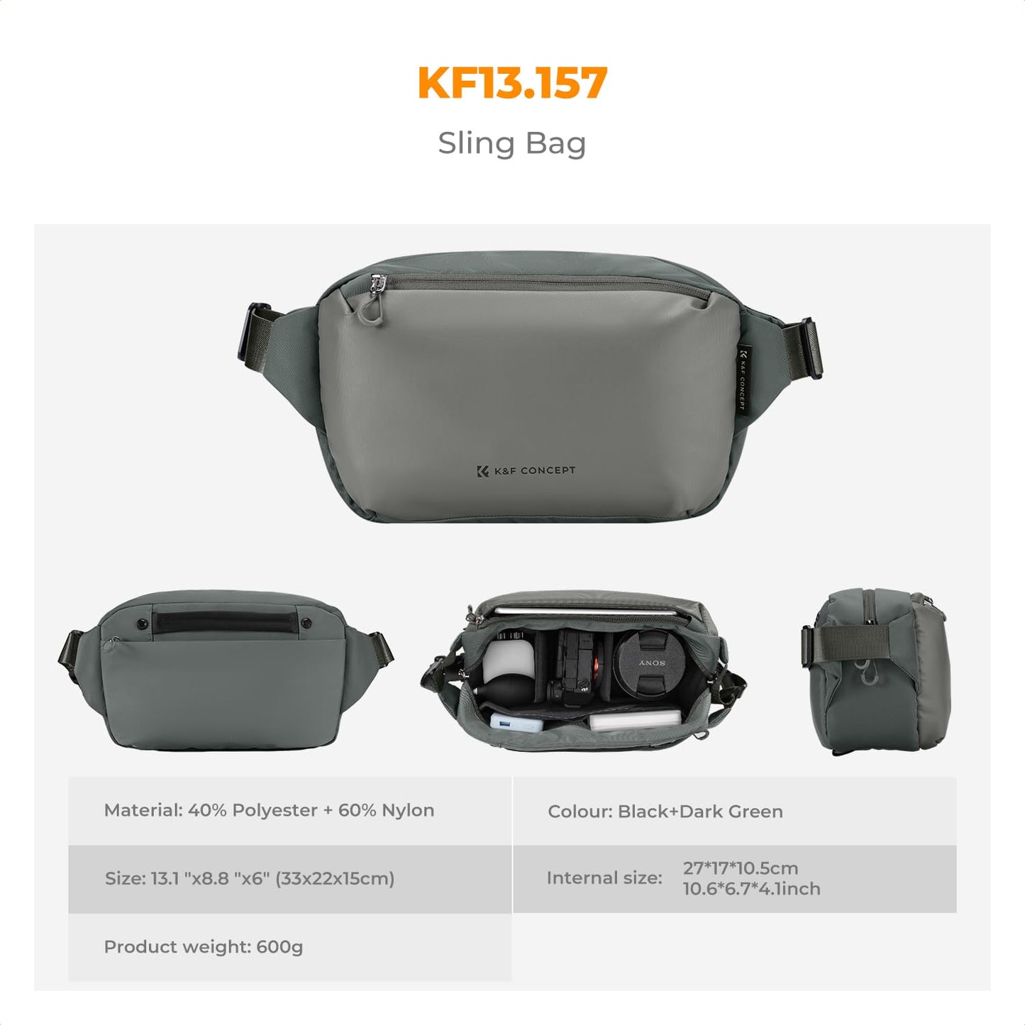 K&F CONCEPT Camera Backpack Shoulder Bag Square Bag Bags for Photographers Camera Rectangle Case Compatible with Canon/Nikon/Sony/DJI Mavic Drone Backpack (Dark Gray) - KF13.157V6
