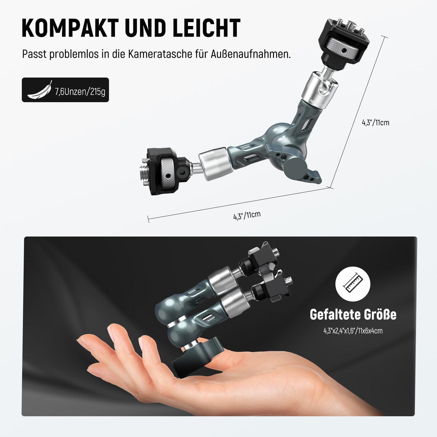 NEEWER 18cm Magic Arm Articulating Arm, Camera Monitor Mount with Ball Heads, Anti Twist Pins, 1/4" 3/8" Screws for DSLR Action Cam Webcam Video Light Compatible with SmallRig Cage Rig, Max 3kg, UA082