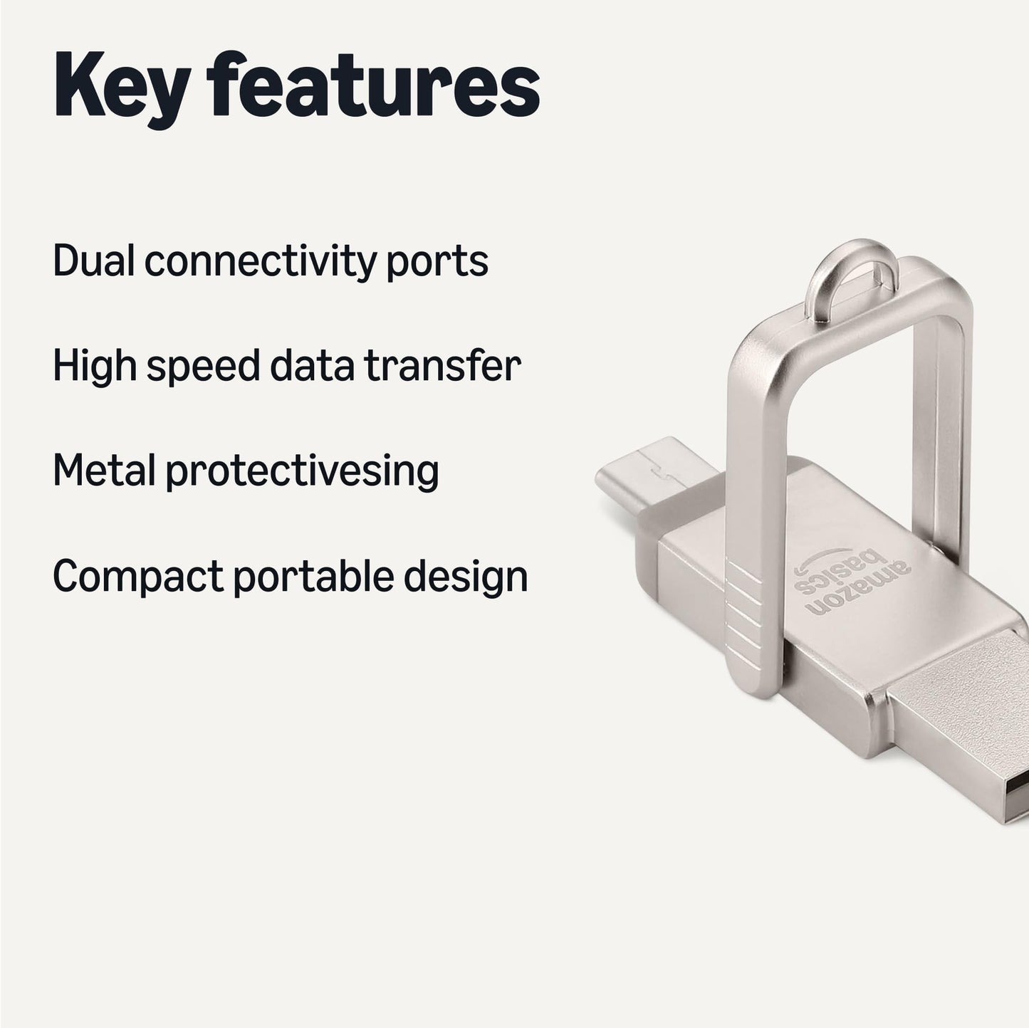 Amazon Basics USB Flash Drive, USB Flash Drive with Dual Ports (USB-C and USB-A), 128GB, Champagne Silver (Pack of 2) - LS25USBC128G1