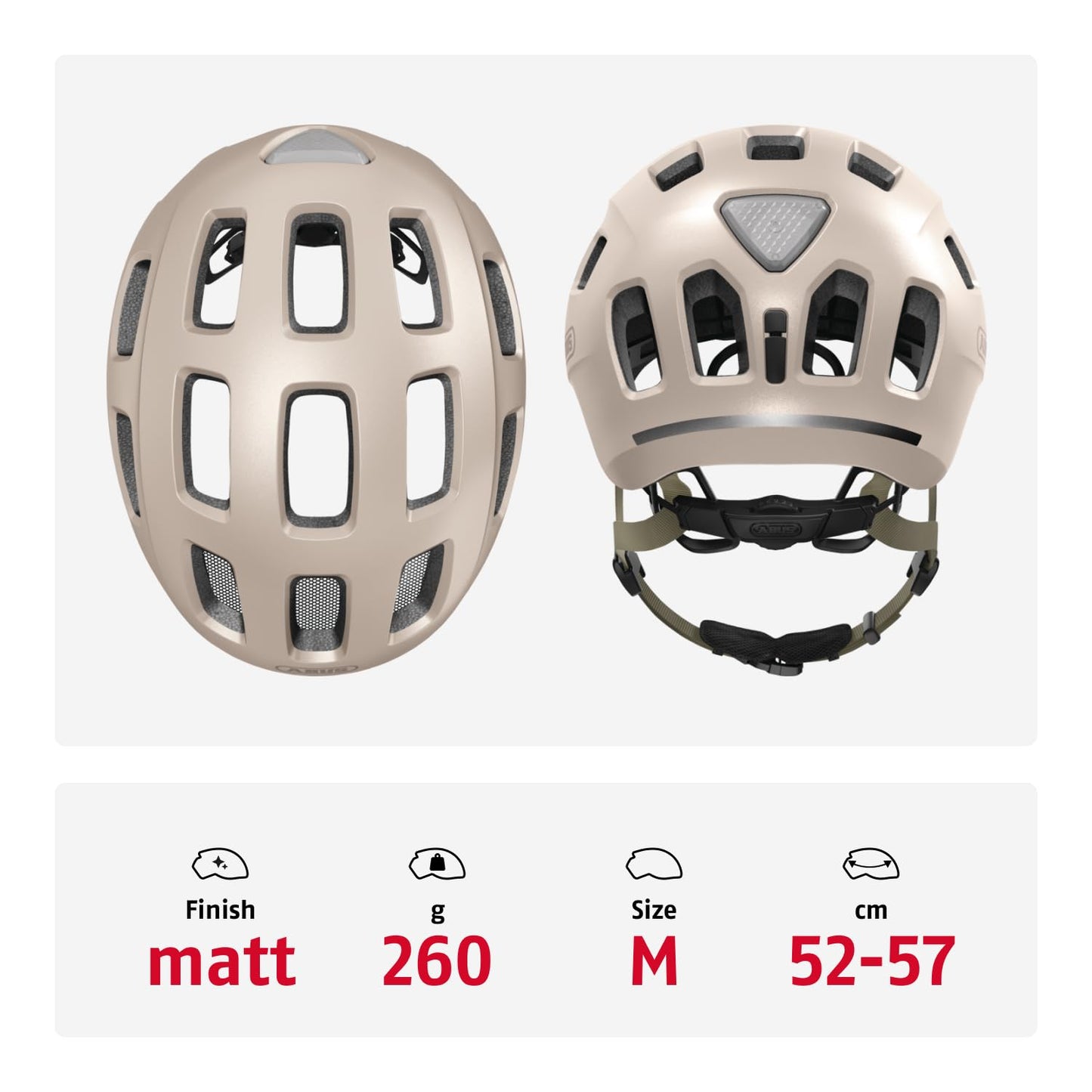 ABUS Youn-I 2.0 bicycle helmet - with light for children, teenagers and young adults - for girls and boys - beige, size M - 40157