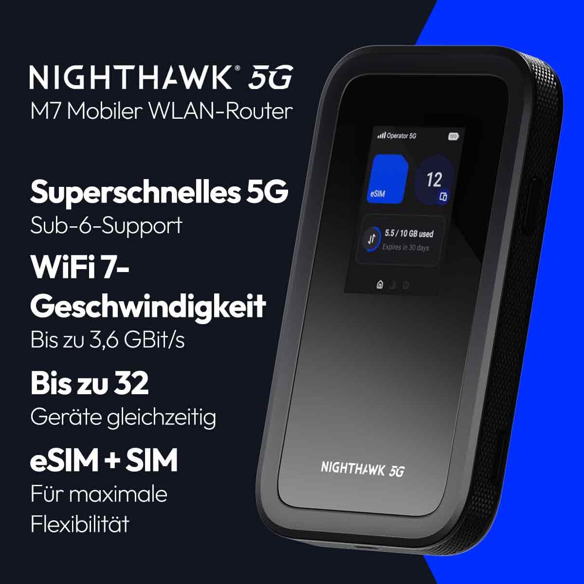 NETGEAR Nighthawk M7 Router WLAN mobil 5G cu eSIM, WiFi 7, 3,6 Gbit/s - MH7150-100EUS