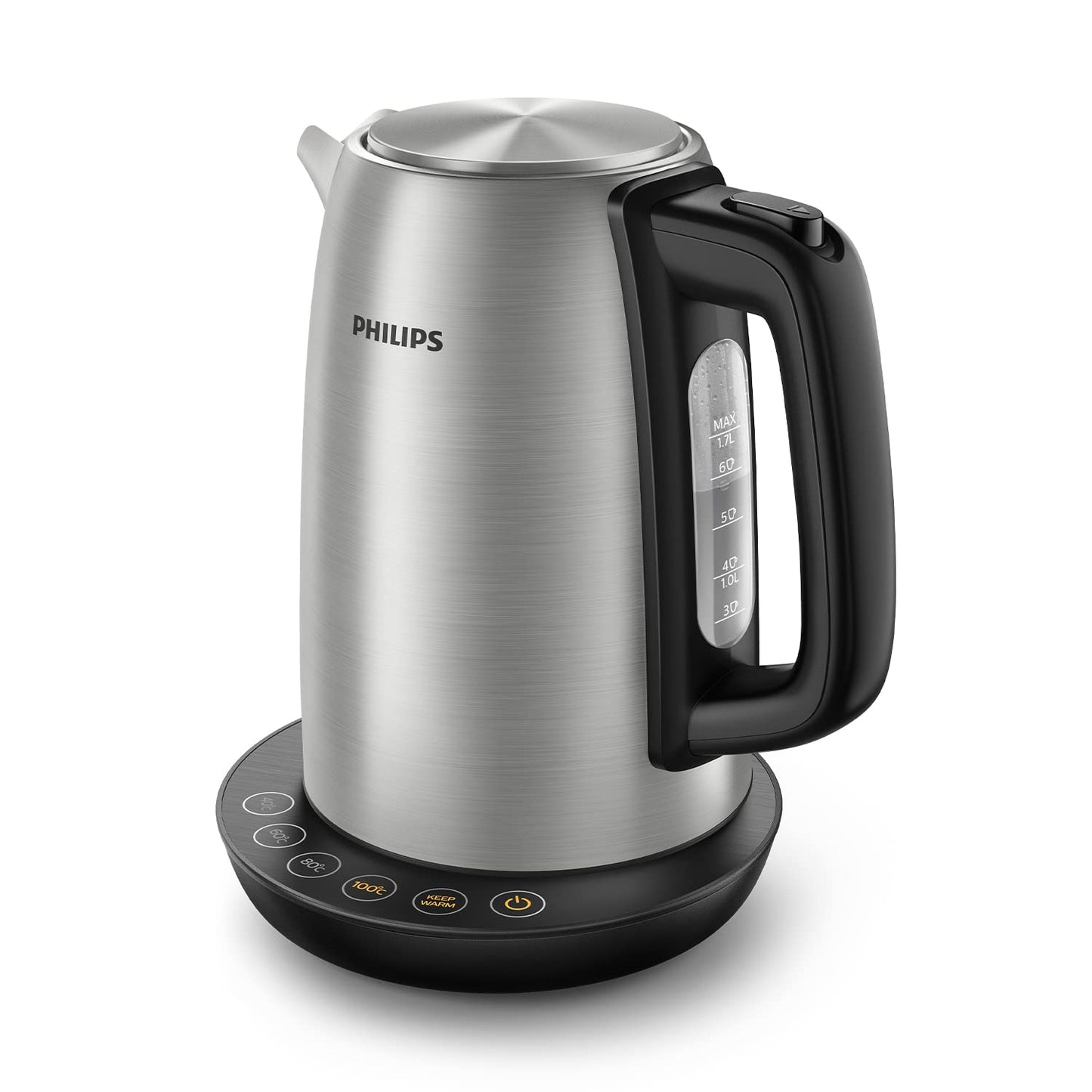 Philips kettle - 1.7 L capacity with temperature control, keep warm function and control display, pirouette base, 2200 watts, 23 x 18.8 x 25.7 cm, stainless steel, (HD9359/90)