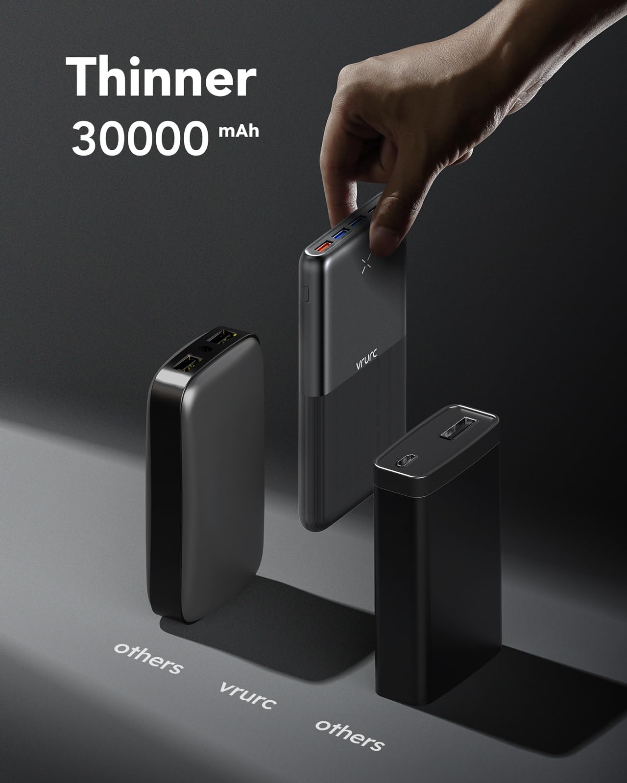VRURC Power Bank 30000mAh 22.5W Power Bank USB C Fast Charging External Mobile Phone Batteries with 4 Outputs and 3 Inputs Portable Charger Compatible with iPhone, Huawei, Tablets etc (Black) - T3016