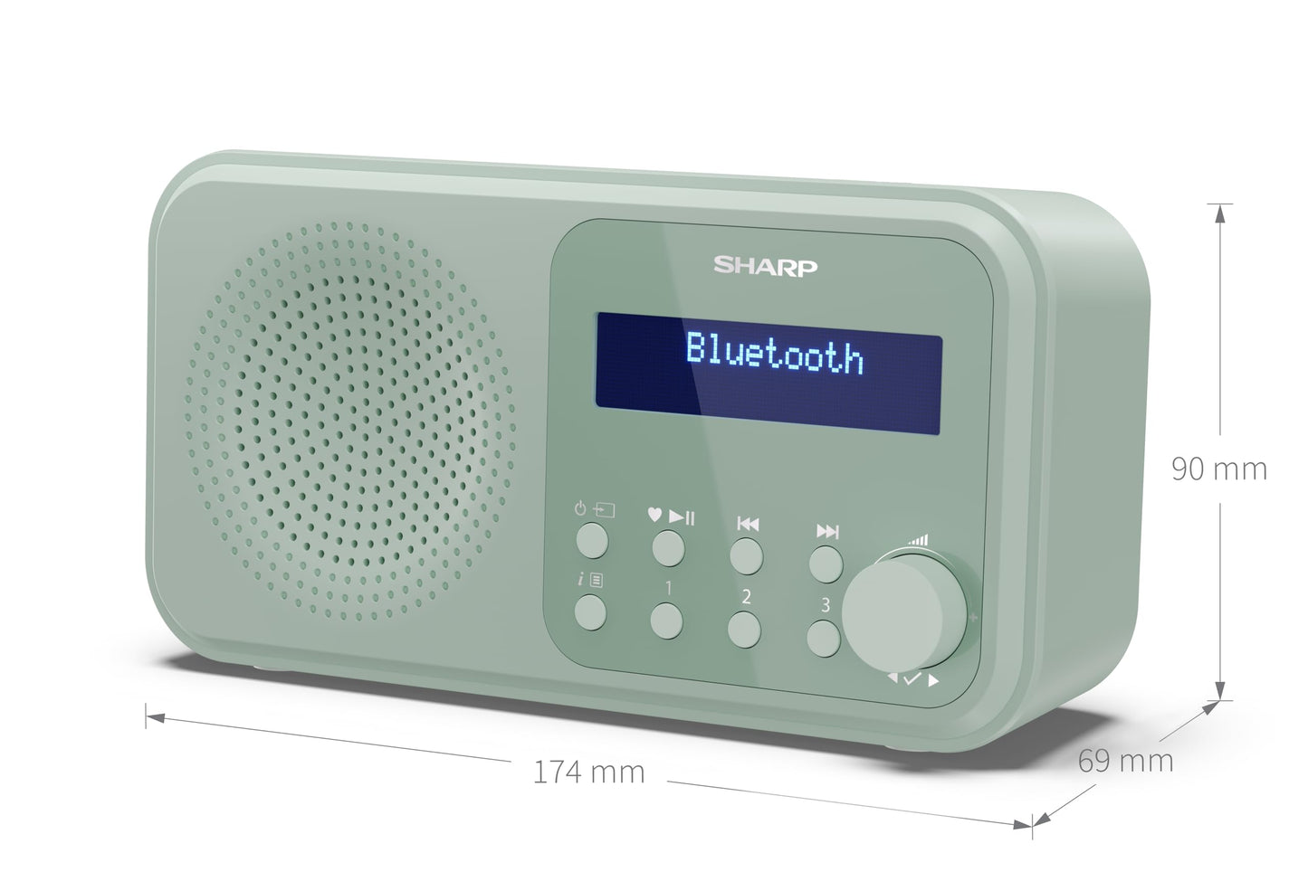 SHARP DR-P420(GN) Portable DAB+ radio with Bluetooth 5.0, DAB+/FM, USB or battery operation, dual alarm clock, 40 station presets, headphone jack - Tokyo digital radio Aquamarine Green
