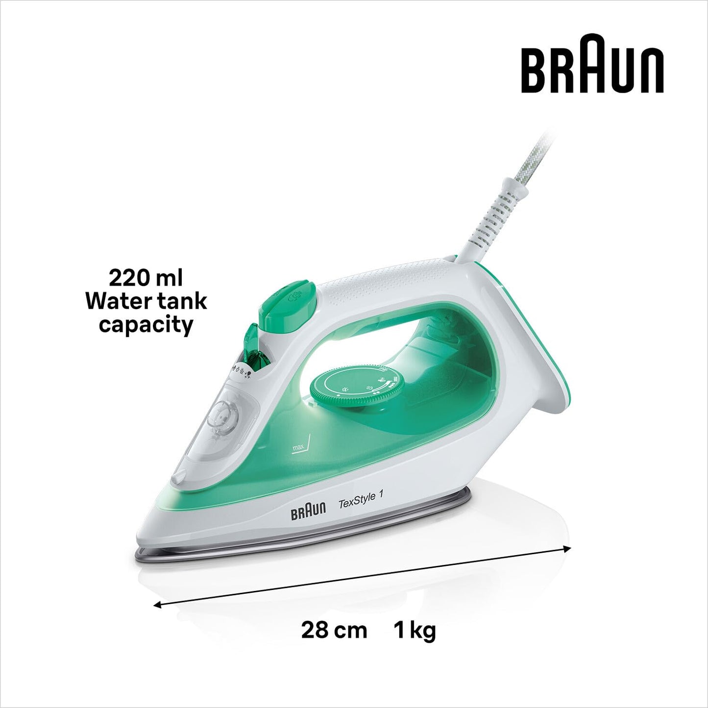 Braun TexStyle 1 steam iron SI 1040GR - iron with SuperCeramic soleplate, vertical steam, 2000 watts, green - SI1040GR