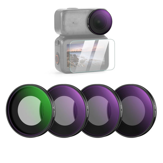 NEEWER ND filter set compatible with DJI Osmo Nano (ND8/16/32/CPL), pack of 4, screw-on gray filter for action cam lenses, multi-coated optical glass, photo accessories with screen protector - FL-N6