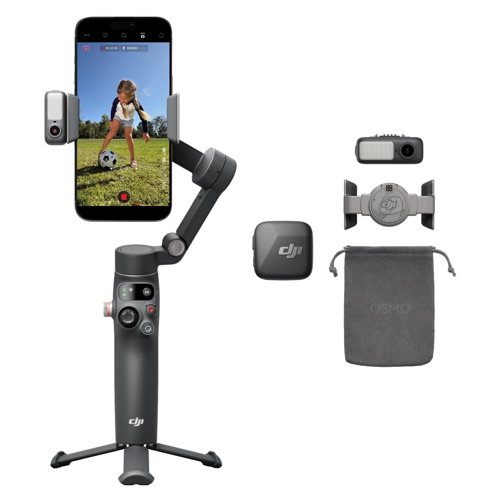 DJI Osmo Mobile 8 + Mic Mini Transmitter (Infinity Black), gimbal stabilization for smartphone, wireless microphone, detailed sound, DJI OsmoAudio, active noise cancellation - 190021181717