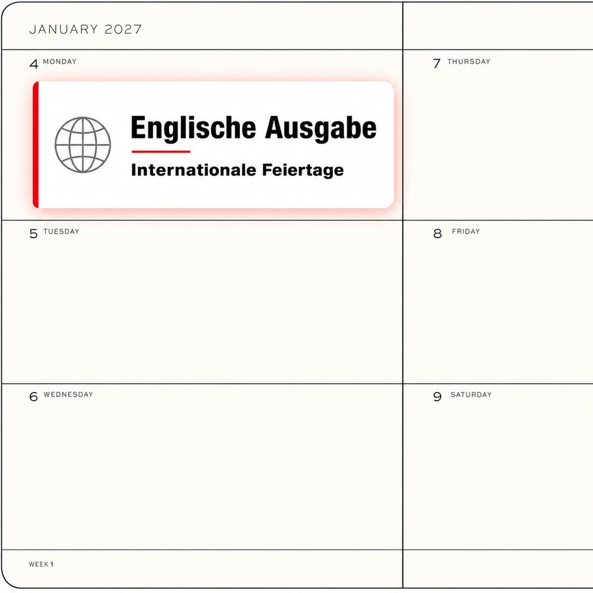 LEUCHTTURM1917 Calendar săptămânal 2027 Mediu (A5) - engleză, floarea soarelui, copertă moale, 145 x 210 mm, 12 luni - ianuarie-decembrie 2027, 1 săptămână pe pagină dublă, hârtie de 80 g/m² cu compatibilitate ridicată cu cerneală - 400296