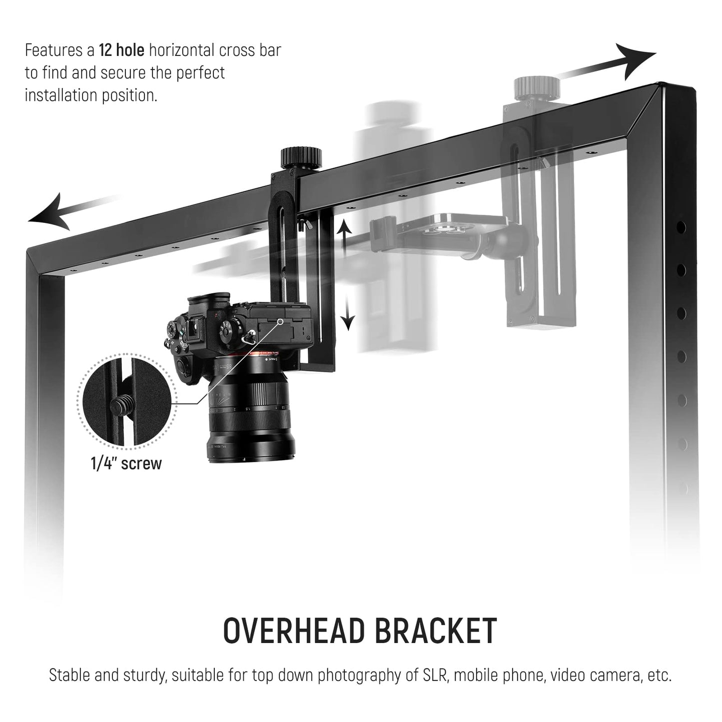 NEEWER Overhead Camera Mount for Top-Down Shooting, Steel Table Top, Multiple Mounting Platform for Flatlay Photography Light Cooking Drawing Crafts, for Tables≥1m Length ST100