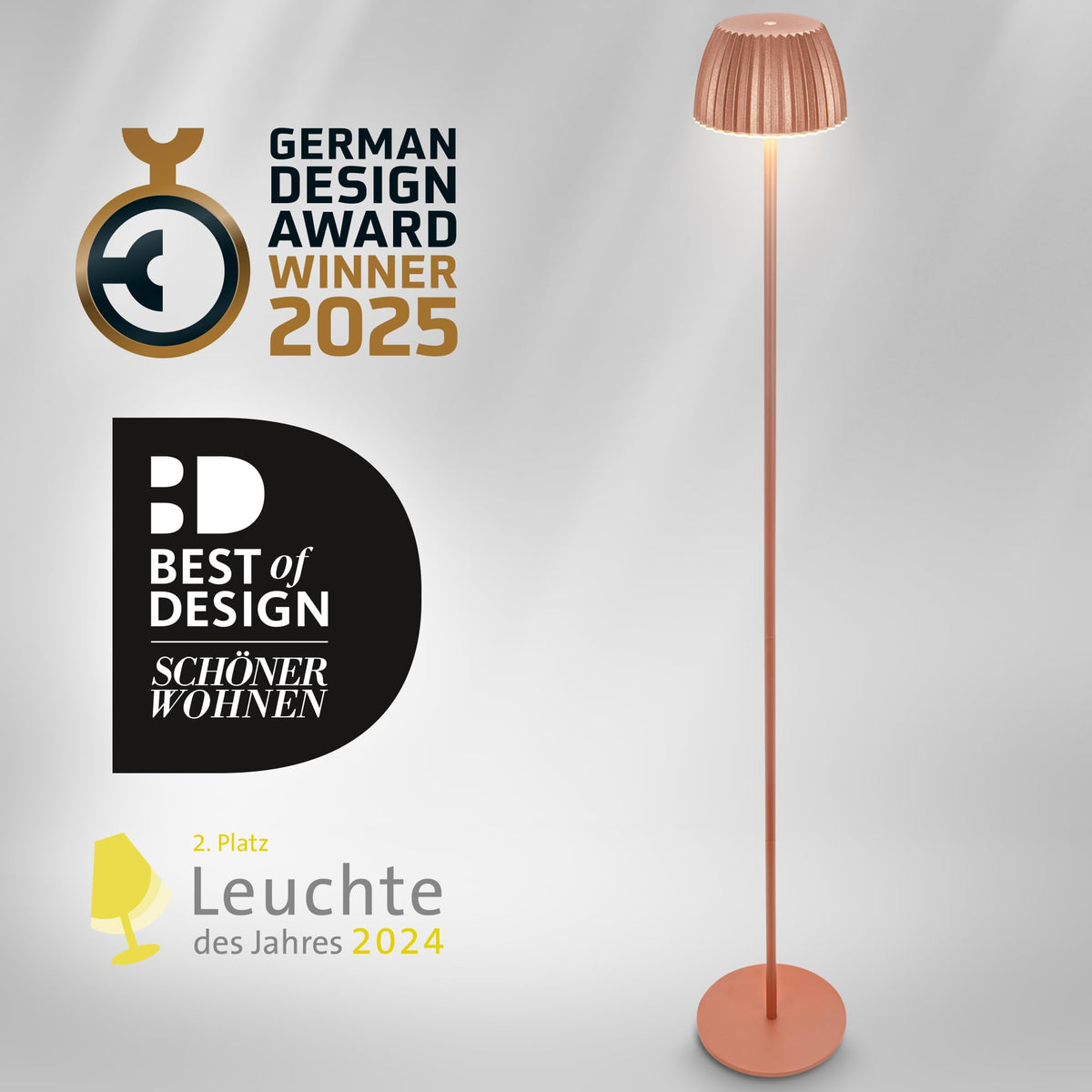 BRILONER - Riffle LED floor lamp wireless IP44 with touch, dimmable, memory function, replaceable battery, battery floor lamp, reading lamp, living room lamp, German Design Award Winner, 19x124 cm, copper color - 1238013