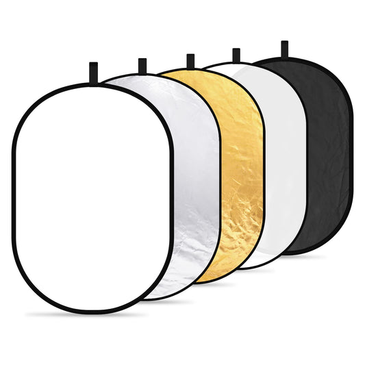 NEEWER 5 in 1 Reflector 31"x47"/80x120cm Light Reflector for Photography, Portable Foldable Multi Disc with Bag - Translucent, Silver, Gold, Black, White Diffuser for Studio and Outdoor Lighting - 10071555