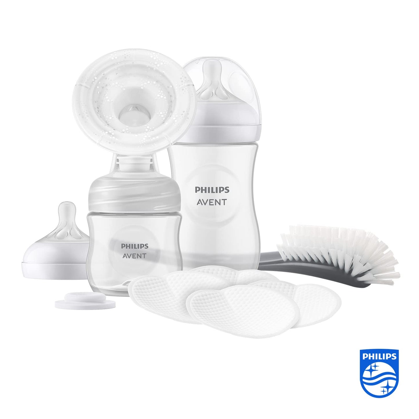 Philips AVENT Manual Breast Pump Gift Set - Single Breast Pump, 260ml and 125ml Baby Bottles, BPA Free, 4 Disposable Nursing Pads, Polypropylene, Transparent (Model SCD430/60)