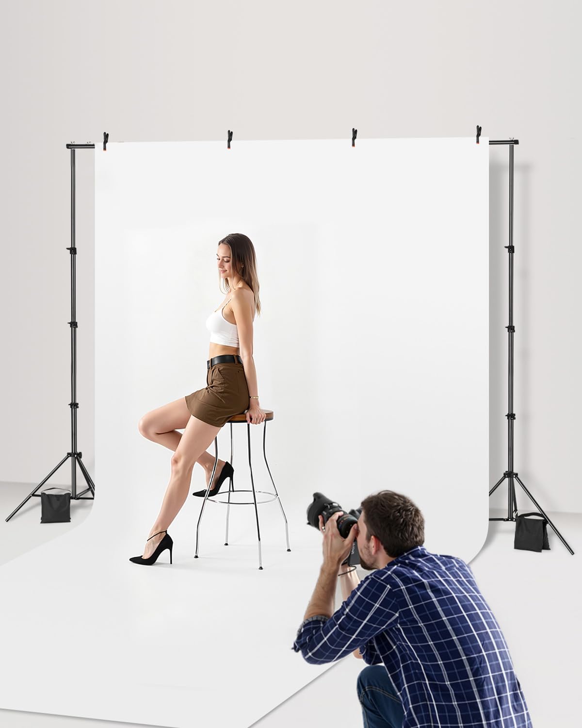 VEVOR Background Stand Adjustable Photo Background Stand (Background Cloth: 213x300cm), Portable Background Stand with Poles, Screen Stand for Product Photography Studio Photography - BJJ-0710