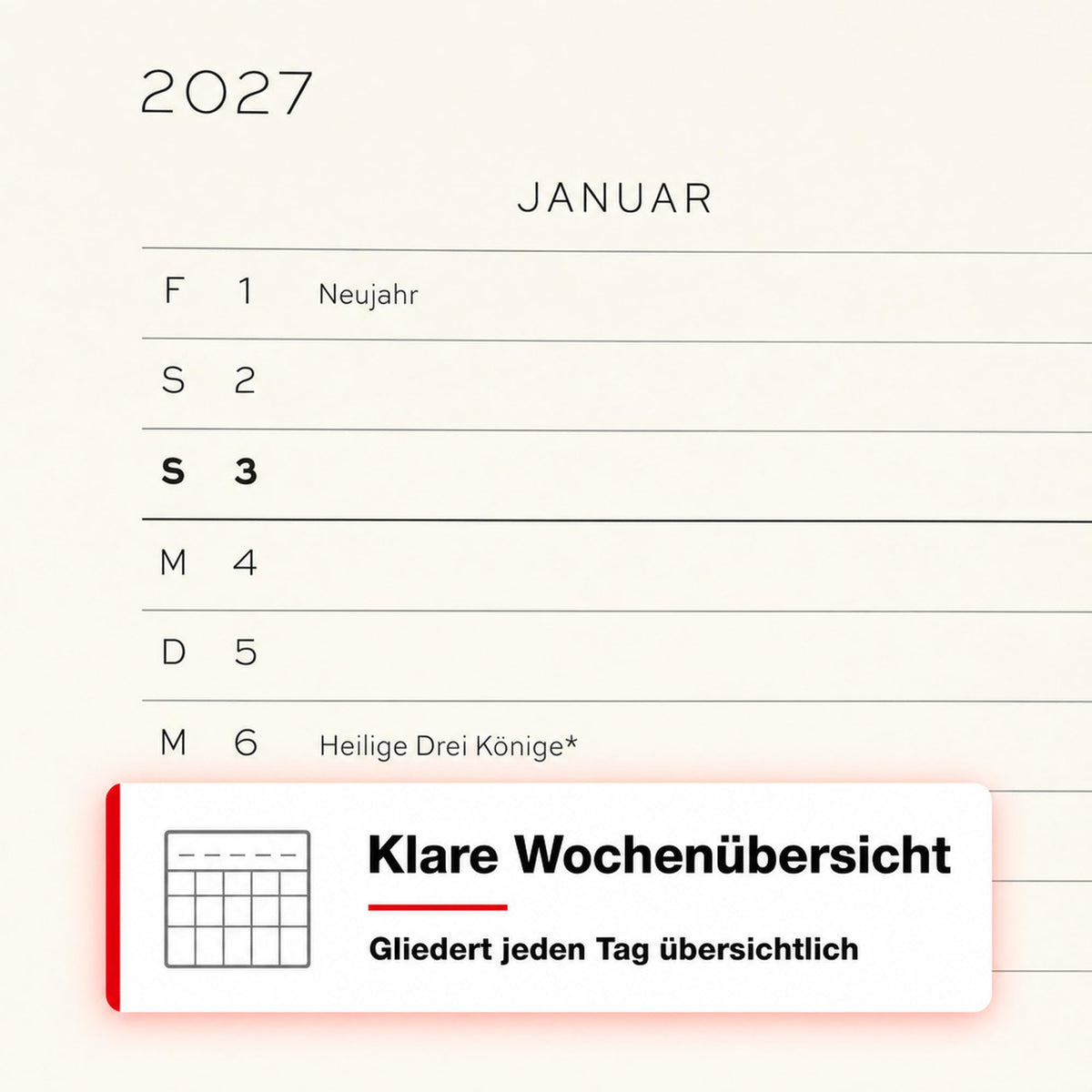 LEUCHTTURM1917 Weekly Calendar 2027 Medium (A5) with Notebook - German Appointment Planner, Port Red, Softcover, January-December 2027, Weekly Overview on the Left + Notes Page on the Right - 400067