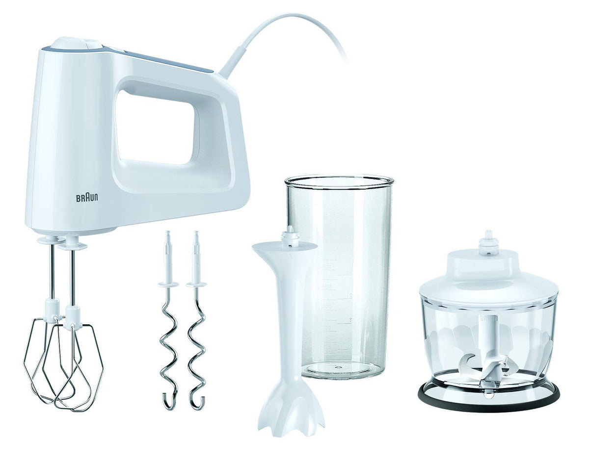 Braun MultiMix 3 - Hand Mixer 500W Whisk + Dough Hooks 5 Speeds + Turbo - HM3135WH
