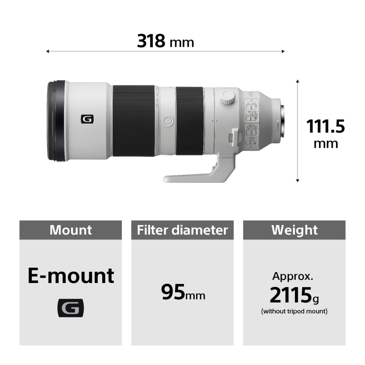 Sony SEL200600G – 200-600mm F5.6-6.3 G Telezoom for Full Frame & APS-C (large range, E-Mount, ideal for sports & wildlife, compatible with A7 series, ZV-E10, A6400, A6700) - SEL200600G.SYX