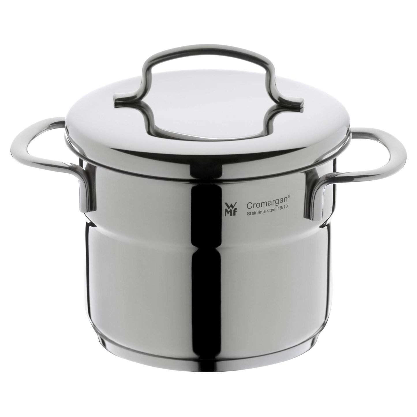 WMF mini cooking pot small 12cm, metal lid, meat pot induction 1l, Cromargan stainless steel, stackable, for small portions, single households - 0712776040