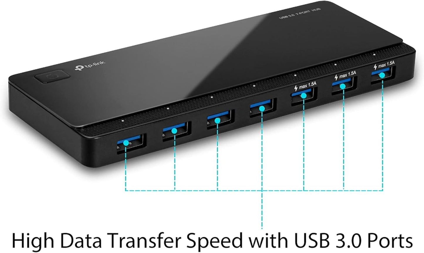 TP-Link UH700 USB 3.0 hub with power supply, 7-port USB distributor & splitter, ideal USB adapter multiple times for Windows, Mac, Chrome & Linux OS, with power supply & ON/OFF switch - TL-UH700
